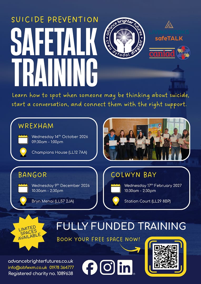 Taflen hyfforddi atal hunanladdiad safeTALK ar gyfer sesiynau Gogledd Cymru